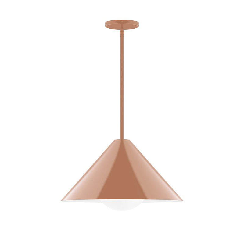 Terracotta stem-hung pendant with conical shade and hanging glass globe