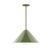 Fern green stem-hung pendant with conical shade and straight hanging rod