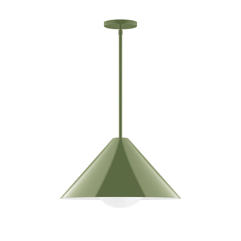 Fern green stem-hung pendant with conical shade and straight hanging rod