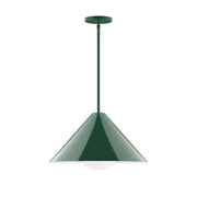 Forest green stem-hung pendant shade with downrod and round ceiling cap