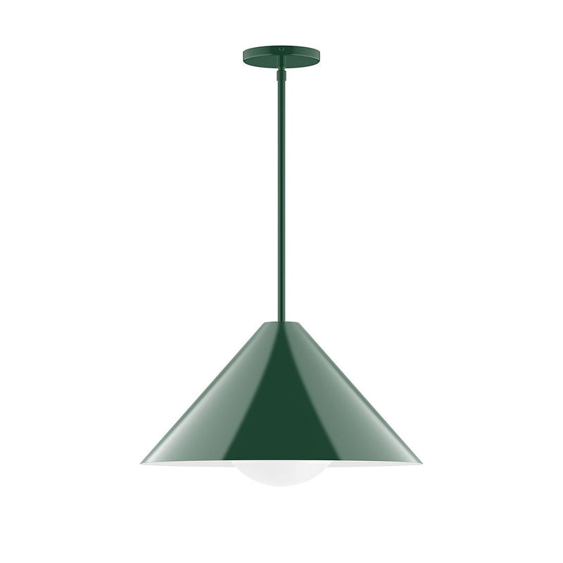 Forest green stem-hung pendant shade with downrod and round ceiling cap