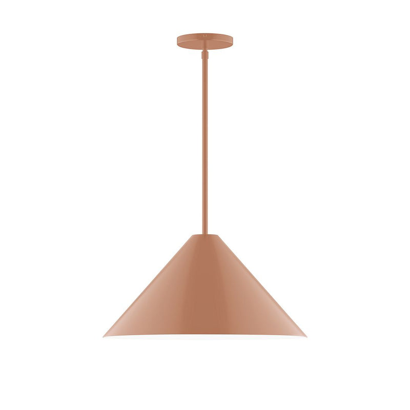 Terracotta stem-hung pendant with bell-shaped shade and straight hanging cord