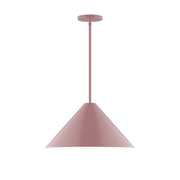 Mauve LED stem-hung pendant with bell shade and round canopy, tapered stem.