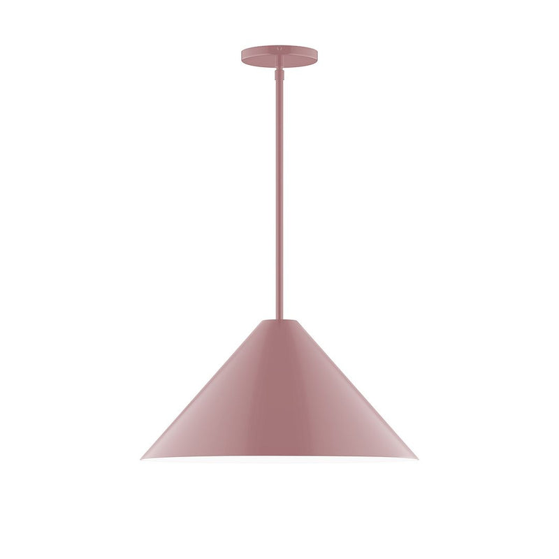Mauve LED stem-hung pendant with bell shade and round canopy, tapered stem.