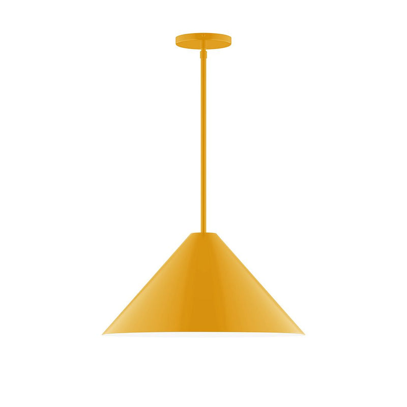 Bright yellow stem-hung pendant with bell-shaped shade
