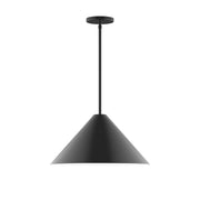 Black stem-hung pendant light with wide conical shade