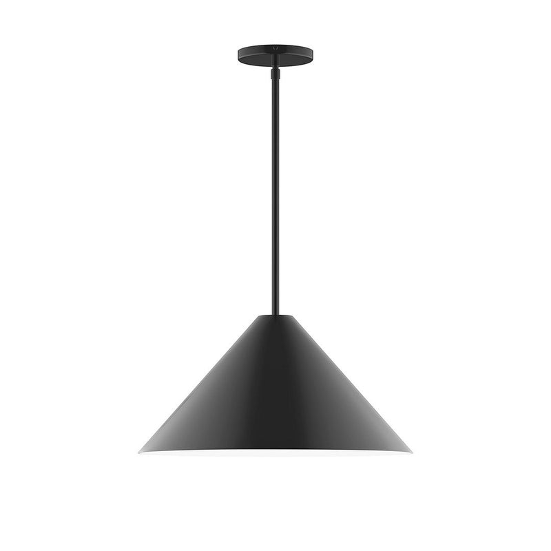 Black LED stem-hung pendant with a tapered conical shade