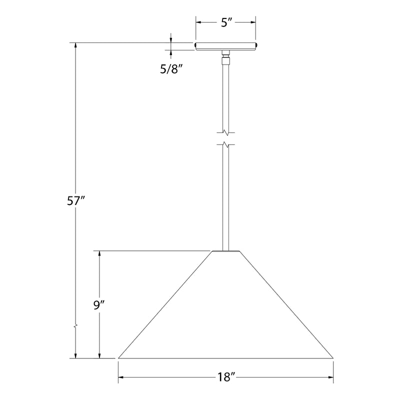 LED stem-hung pendant size diagram: 18 in width, 57 in height