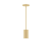 Ivory stem-hung pendant light with cylindrical drum shade and flat round canopy