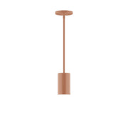 Terracotta stem-hung pendant light with cylindrical shade and round ceiling canopy