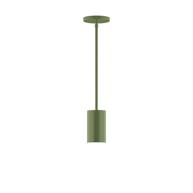 Fern green LED stem-hung pendant with cylindrical shade and round ceiling canopy