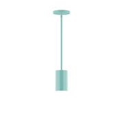 Sea green stem-hung pendant with cylindrical shade