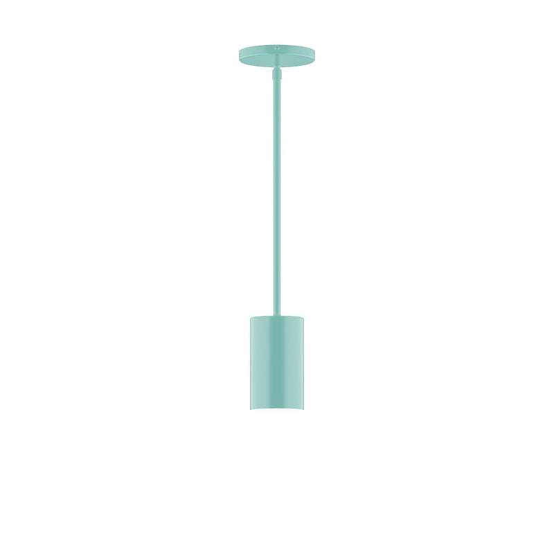 Sea green stem-hung pendant with cylindrical shade