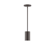 Stem-hung pendant with architectural bronze cylinder shade and slim hanging stem