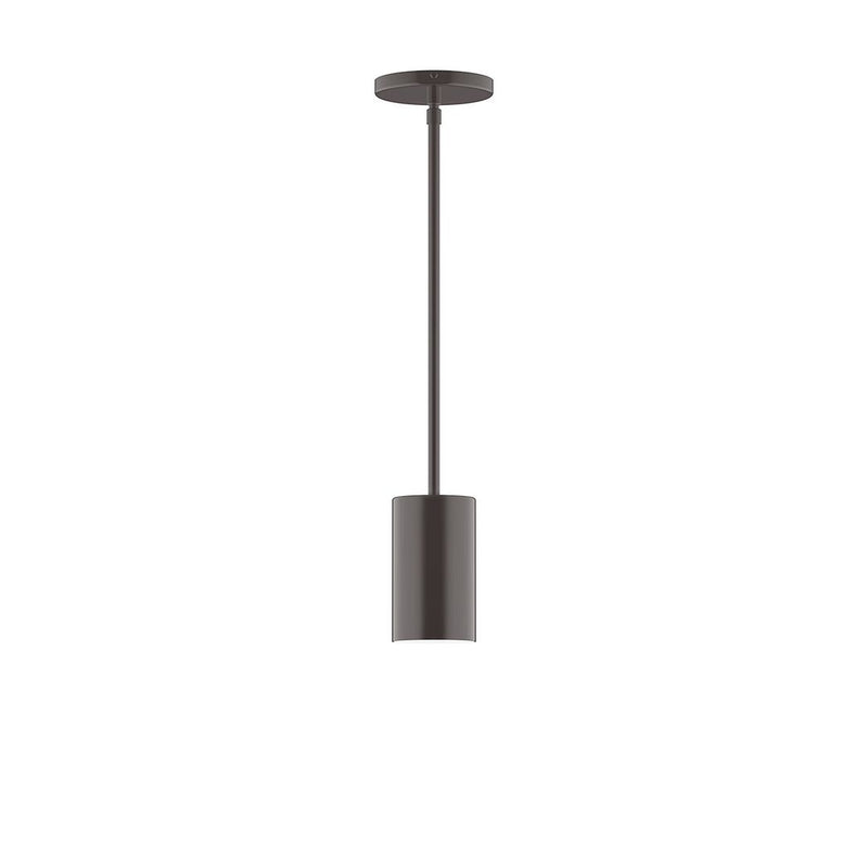 Architectural bronze LED stem hung pendant with cylindrical diffuser and round canopy