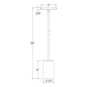 Light blue LED stem-hung pendant dimensions: 54 in stem, 3.5 in shade