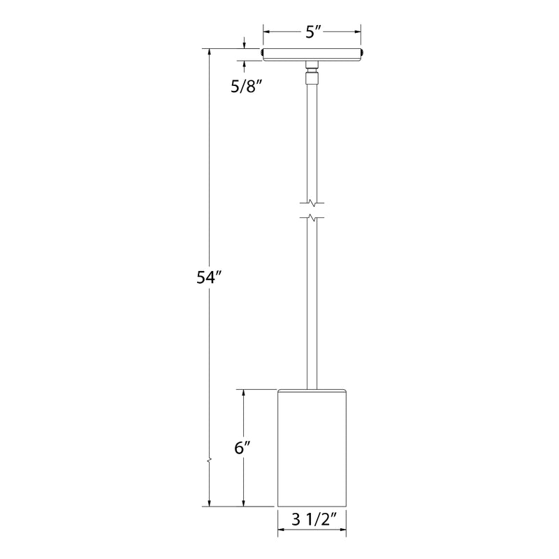 Pendant dimensions diagram: 5" canopy, 54" stem, 6" shade, 3 1/2" width