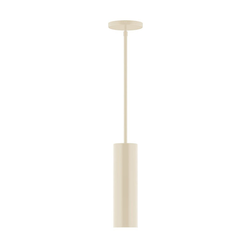 Cream stem-hung pendant with round canopy and cylindrical shade
