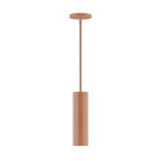 Terracotta stem hung pendant with cylindrical shade and round ceiling canopy