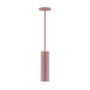 Mauve stem-hung pendant light with round canopy and cylindrical shade
