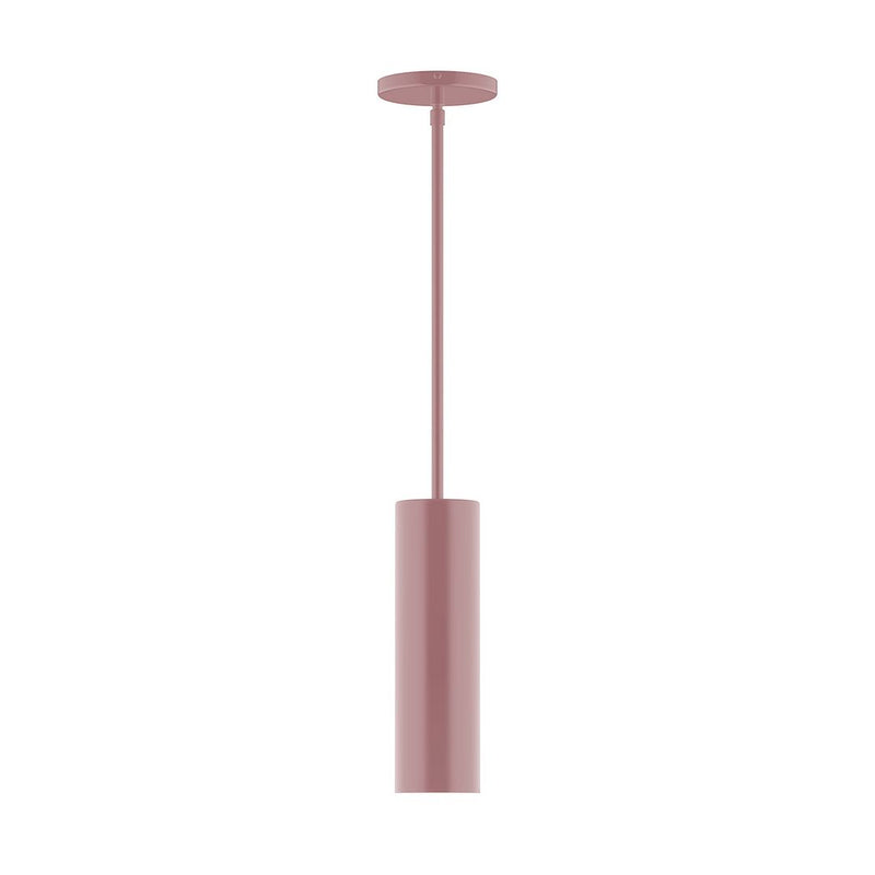 Mauve stem-hung pendant light with round canopy and cylindrical shade