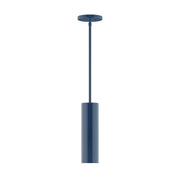 Navy stem-hung pendant with round canopy and cylindrical body, 3.5 in shade