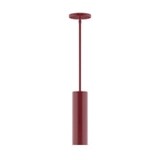 Barn red stem-hung pendant light with cylindrical shade and ceiling canopy
