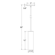 Stem-hung pendant diagram with 5 in canopy width, 60 in drop, 12 in body height