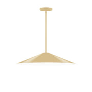 Ivory stem-hung pendant light with flat circular canopy and bell-shaped shade