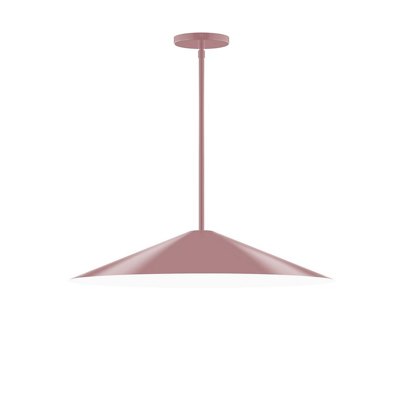 Mauve LED stem-hung pendant light with wide teardrop shade