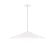 White LED stem-hung pendant with bell shade and downlight