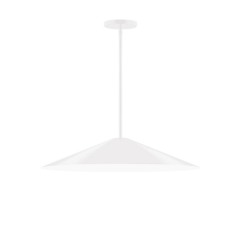 White LED stem-hung pendant with bell shade and downlight