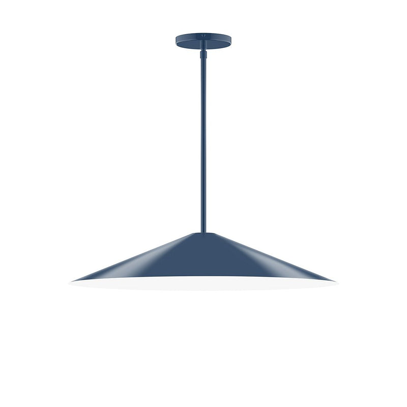 24 in navy stem-hung pendant with wide dome shade and ceiling canopy