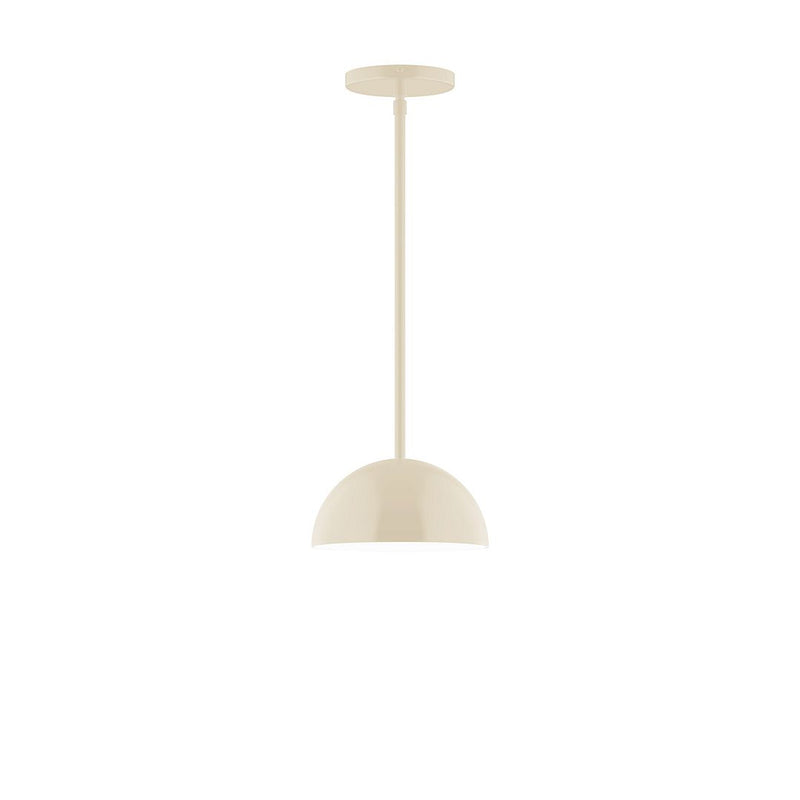Cream stem-hung LED pendant with rounded dome shade