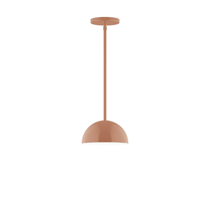 Terracotta stem-hung pendant light with dome shade and round canopy