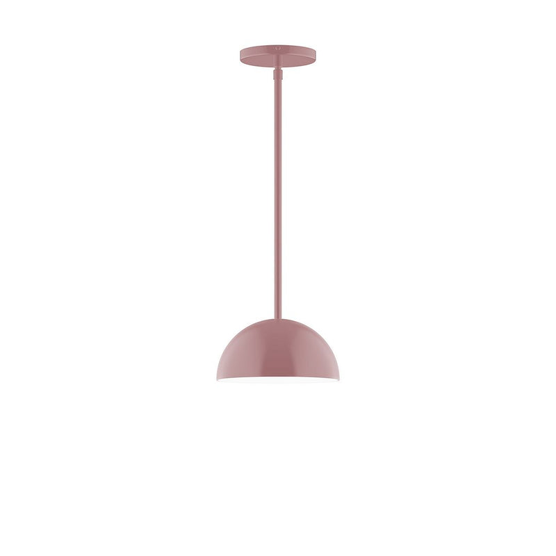 Mauve LED stem-hung pendant with dome shade