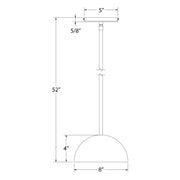 8 in dome LED pendant with 52 in overall height and 5 in canopy