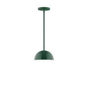 Forest green stem-hung pendant with dome shade and round ceiling canopy.