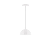 White stem-hung pendant with dome shade and round ceiling canopy