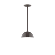 Architectural bronze stem-hung pendant with dome shade, 8 in wide.