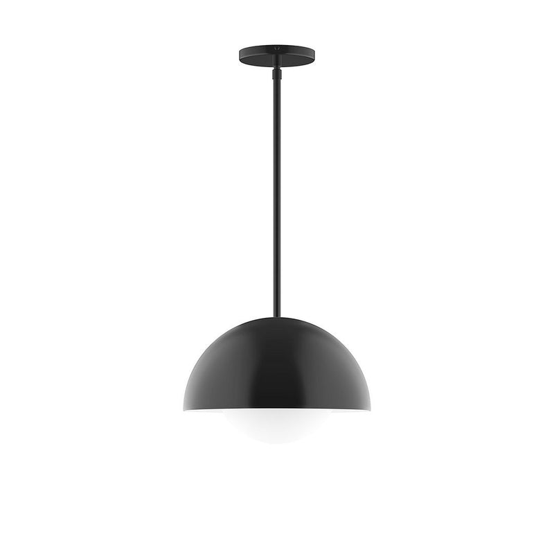 Black stem-hung pendant with domed shade