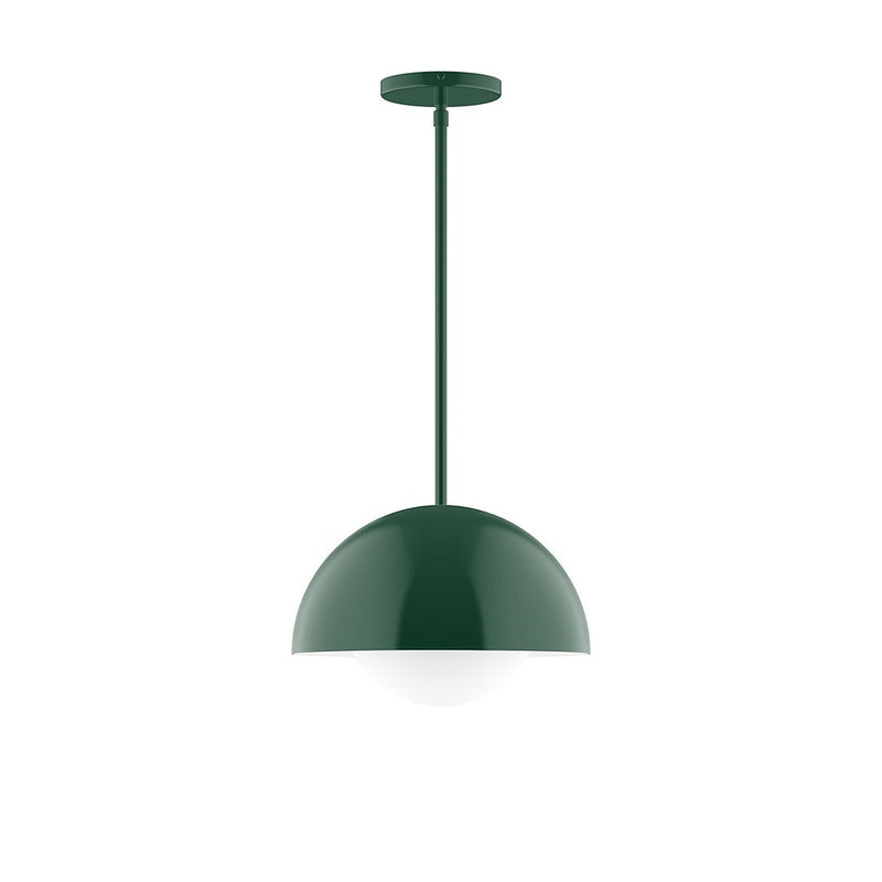 Forest green glass globe stem-hung pendant light with round canopy