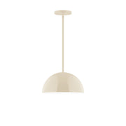 Cream dome stem-hung pendant light with circular canopy
