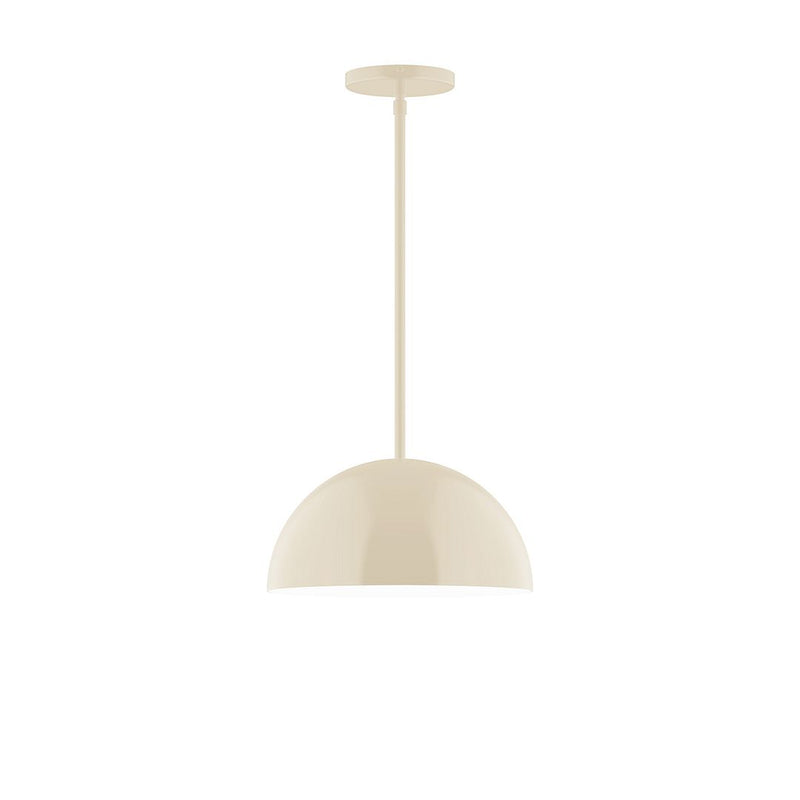 Cream dome stem-hung pendant light with circular canopy