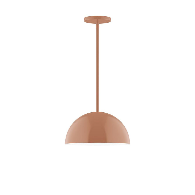 Terracotta dome stem-hung pendant light with round canopy and smooth shade