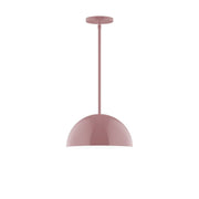 Mauve stem-hung pendant light with domed shade