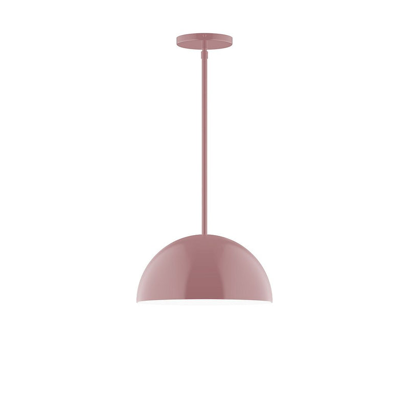 Mauve stem-hung pendant light with domed shade