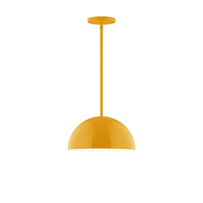 Bright yellow stem-hung pendant with dome shade