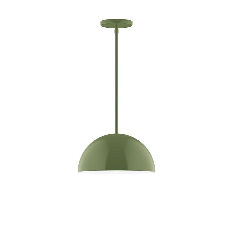 Fern green LED stem-hung pendant with dome shade and round ceiling canopy