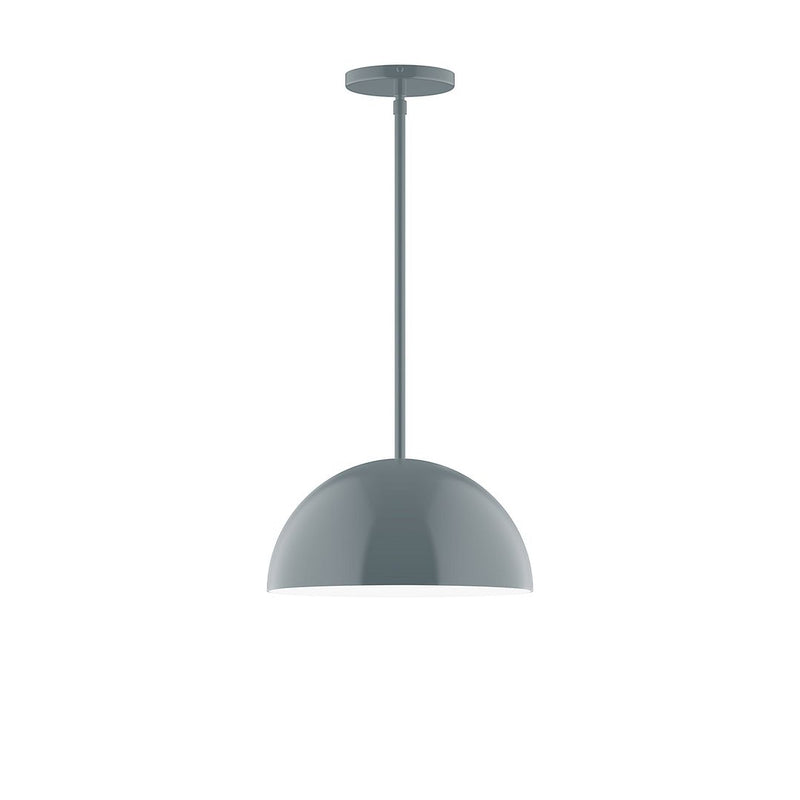 Slate gray dome pendant light with round ceiling canopy and long stem